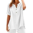 thumbnail image 4 of Tittly Womens Linen Shirt Linen Short Sleeve Shirt Women Linen Blouses for Women Womens Daily Casual Solid Short Sleeve V Neck Shirt Tops Blouse White, 4 of 9