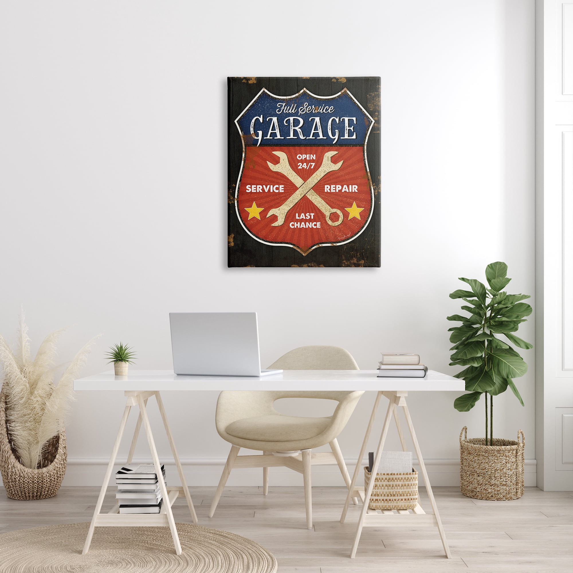 Stupell Industries Full Service Garage Sign Rustic Americana Highway Symbol Country Painting Gallery-Wrapped Canvas Print Wall Art, 30 x 40, Design by Jennifer Pugh