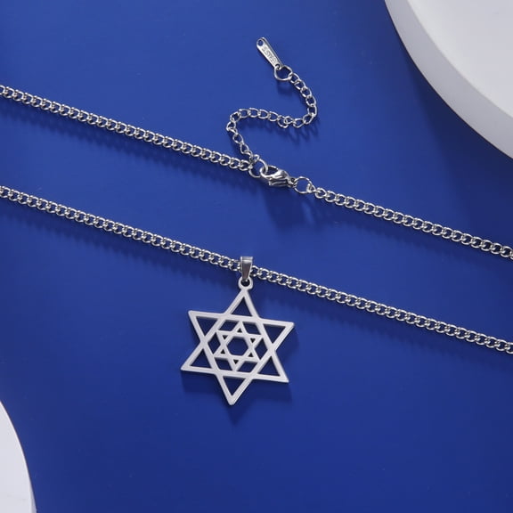 EUEAVAN Silver Double Star of David Pendant Necklace Stainless Steel Jewelry