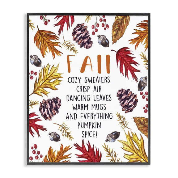 Stupell Industries Farmhouse Fall Favorite Pastimes List Forest Foliage Wreath Black Framed Giclee Art, 11 x 14, by Elizabeth Tyndall
