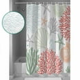 thumbnail image 4 of Red Coral Shower Curtain, 48" x 72", Sage Green Starfish Ocean Coastal Seashell Waterproof Bathroom Curtain Washable Shower Curtain Set with 12 Hooks, 4 of 6