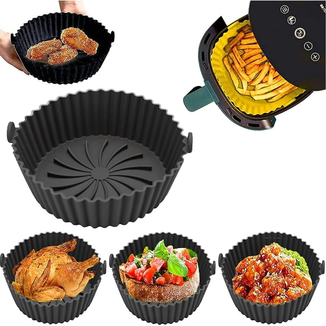 Olla de silicona para freidora de aire, cesta de silicona grande, accesorios para freidora de aire, cesta de silicona reutilizable, para freidora, microondas, molde para pasteles (21 cm)