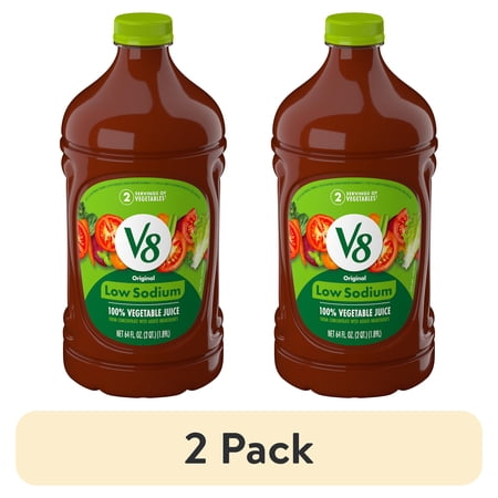 (2 pack) V8 Low Sodium Original 100% Vegetable Juice, 64 fl oz Bottle