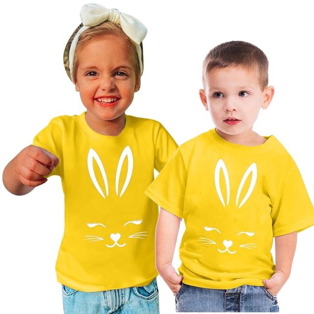 Jamicy Hauts à Manches Courtes pour Enfants Mode Été Pâques Haut Garçons et Filles Imprimé Décontracté Col Rond Manches Courtes Hauts