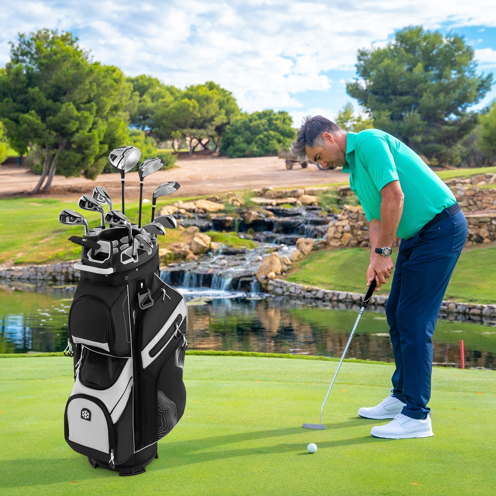 Gymax Golf Cart Bag Molded Lock Top Golf Bag w/14-Way Full Length Dividers 11 Pockets Gray