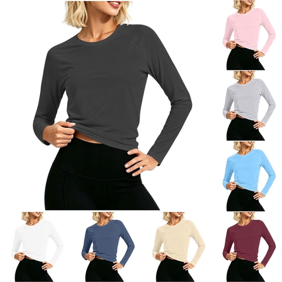 Tqcoqu Workout Tops for Women Long Sleeve Sun Shirt UPF 50 UV Protection Running Hiking Clothes Quick Dry Athletic Tops