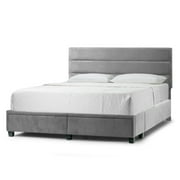 Glamour Home Arnia Modern Fabric Queen Bed with Two Storage Drawers in Gray