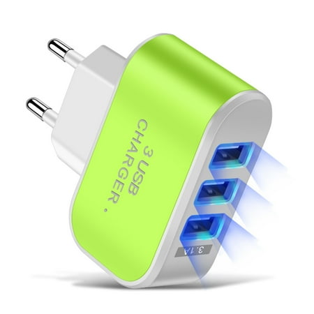 3 Port 3.1A USB Wall Charger Block EU Plug 15.5W Compact Travel Power Adapter for Cell Phones Cameras MP3 Portable Digital Devices