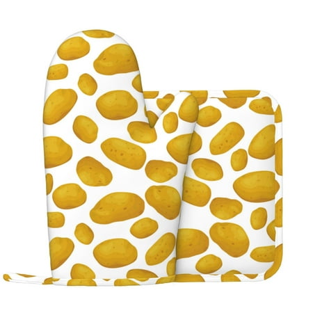 

Oven Mitts and Pot Holders Sets Potato cute Non-Slip Silicone Oven Gloves Potholders Cotton Lining Heat Resistant Gloves Hot Pads for Kitchen Cooking Baking