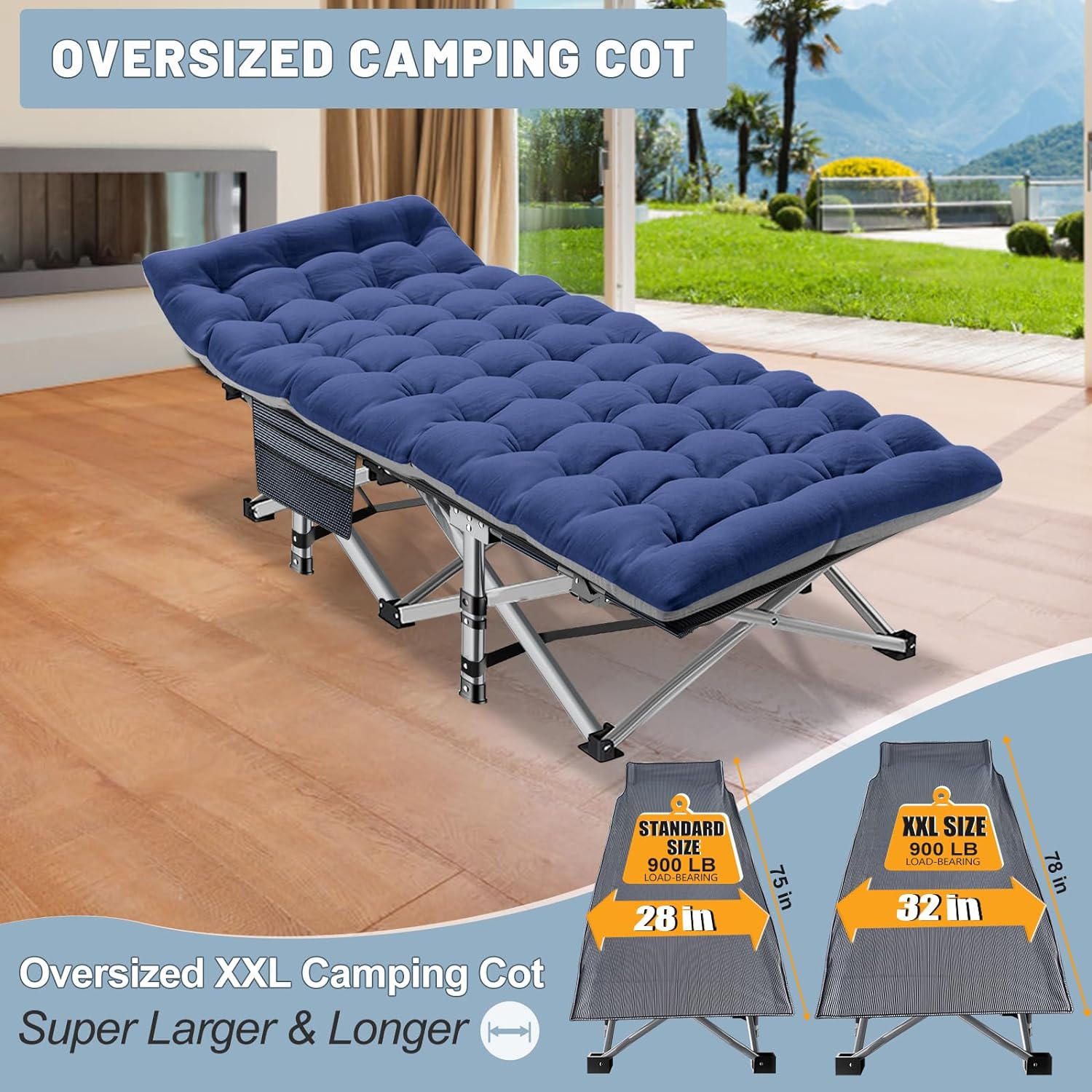 ABORON 2 Packs Oversized XXL Folding Camping Cot for Adults Kids 78 L x 32 W x 18 H Large Folding Guest Bed Cots Sleeping Cot Folding Bed with