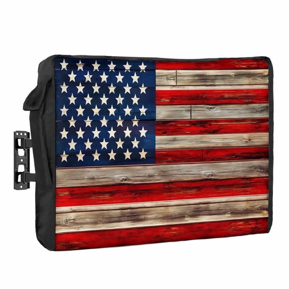 American Flag Outdoor TV Cover for 52"-55" Television, Red White Stripe Blue Star Waterproof Weatherproof TV Screen Protector with Remote Control Pocket