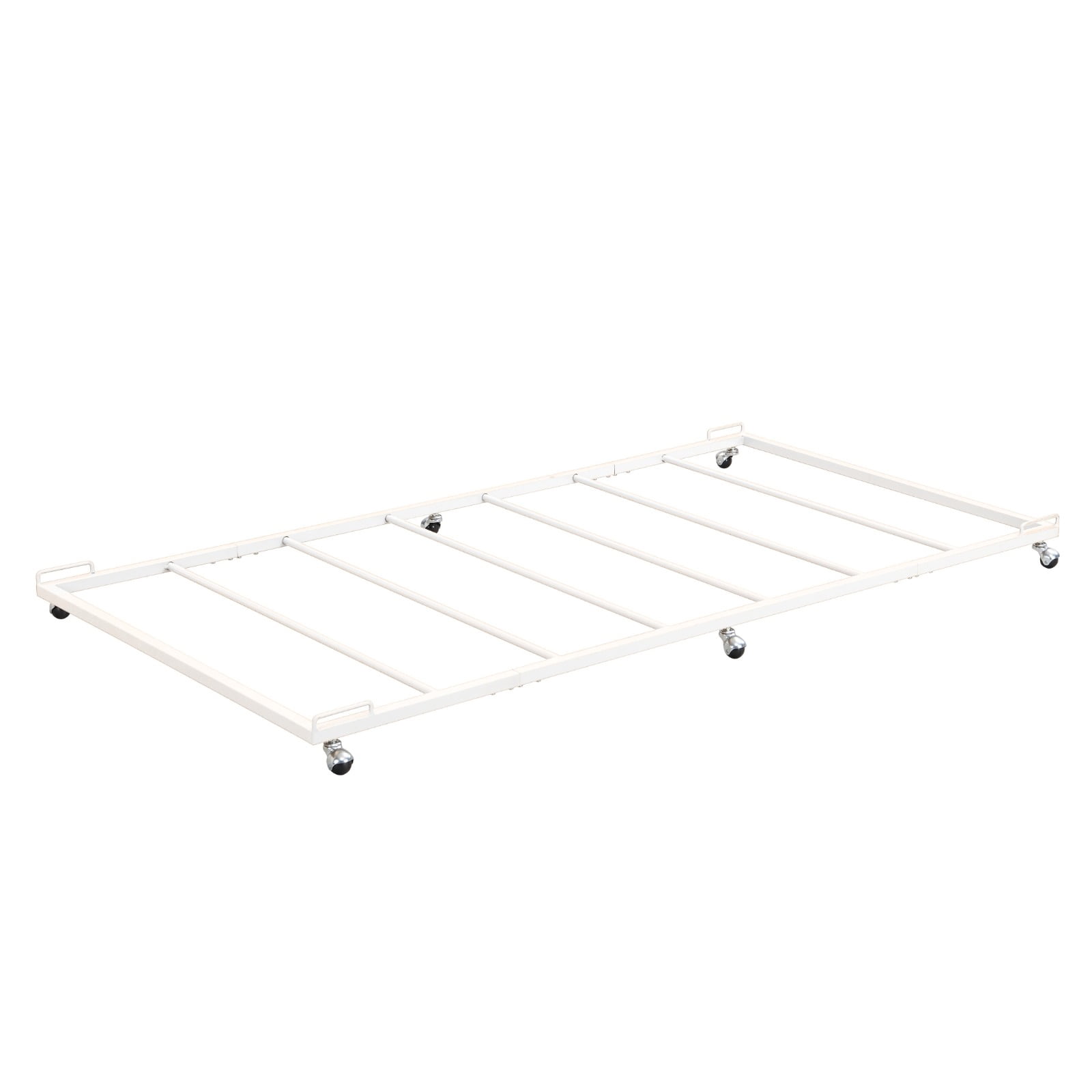 Kings Brand Furniture - Twin Size Metal Roll Out Platform Trundle Bed Frame for Daybed with Steel Slats, Cream White