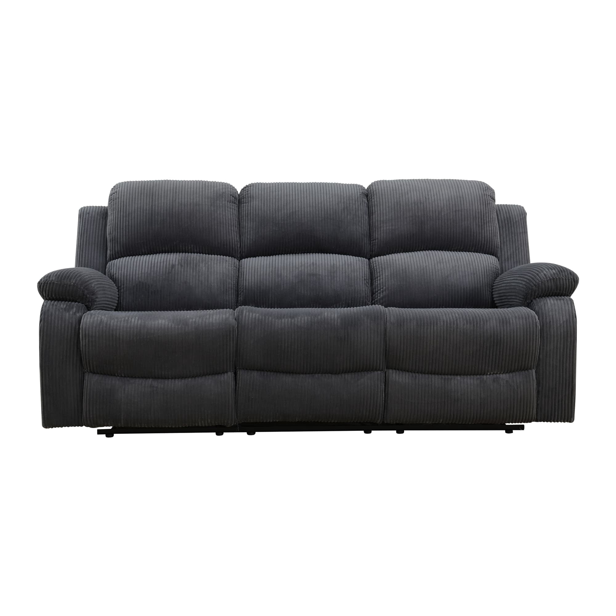 MAYEERTY Reclining Sofa, Manual 3-Seat Fabric Recliner with Reversible Coffee Table for Living Room, Dark Grey