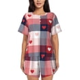 thumbnail image 1 of Balery Heart Plaid Conjunto de Pijama para Mujer con Estampado, Dos Piezas de Manga Corta y Shorts, Ropa de Dormir Suave con Cuello Redondo y Bolsillos-Small, 1 of 6