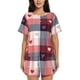 thumbnail image 1 of Balery Heart Plaid Conjunto de Pijama para Mujer con Estampado, Dos Piezas de Manga Corta y Shorts, Ropa de Dormir Suave con Cuello Redondo y Bolsillos-Small, 1 of 6