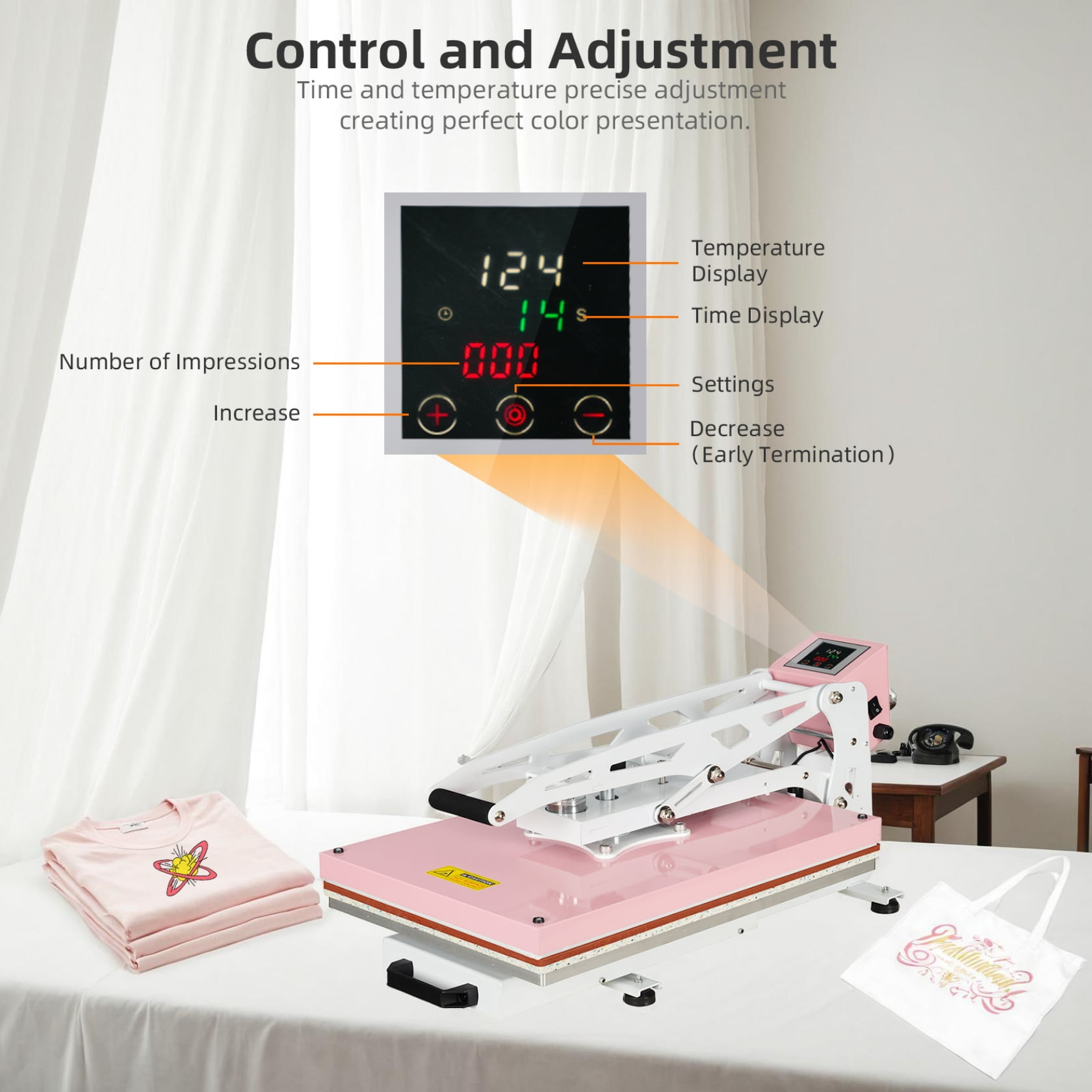 16”x24” Heat Press Machine, Semi-Auto, for T Shirts, Garments, Bags, Textiles, Curtains, Perfect for POD & Home DIY & Business Customization