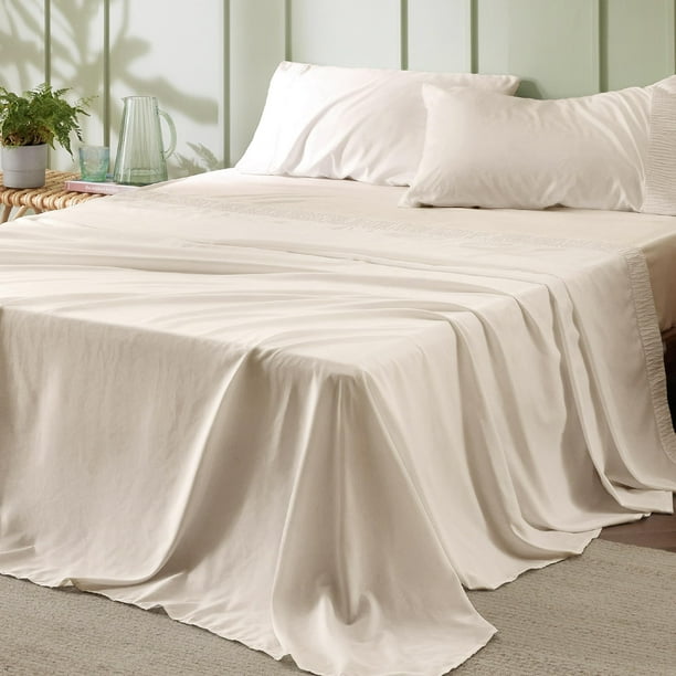 Juego de sábanas Bedsure, tamaño completo, 4 piezas, poliéster, color beige