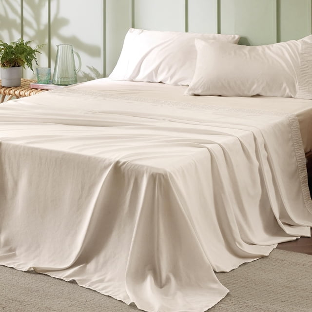 Juego de sábanas Bedsure California King, 4 piezas, poliéster beige