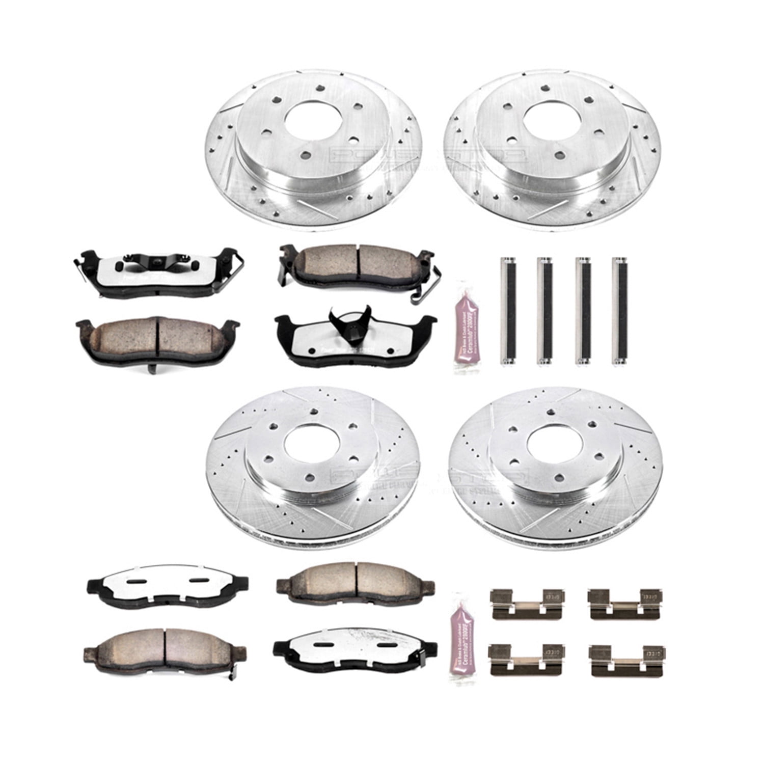 PowerStop Front and Rear Z36 Truck & Tow Carbon-Fiber Ceramic Brake Pad and Drilled and Slotted Rotor Kit Fits: INFINITI NISSAN Select Models K2443-36