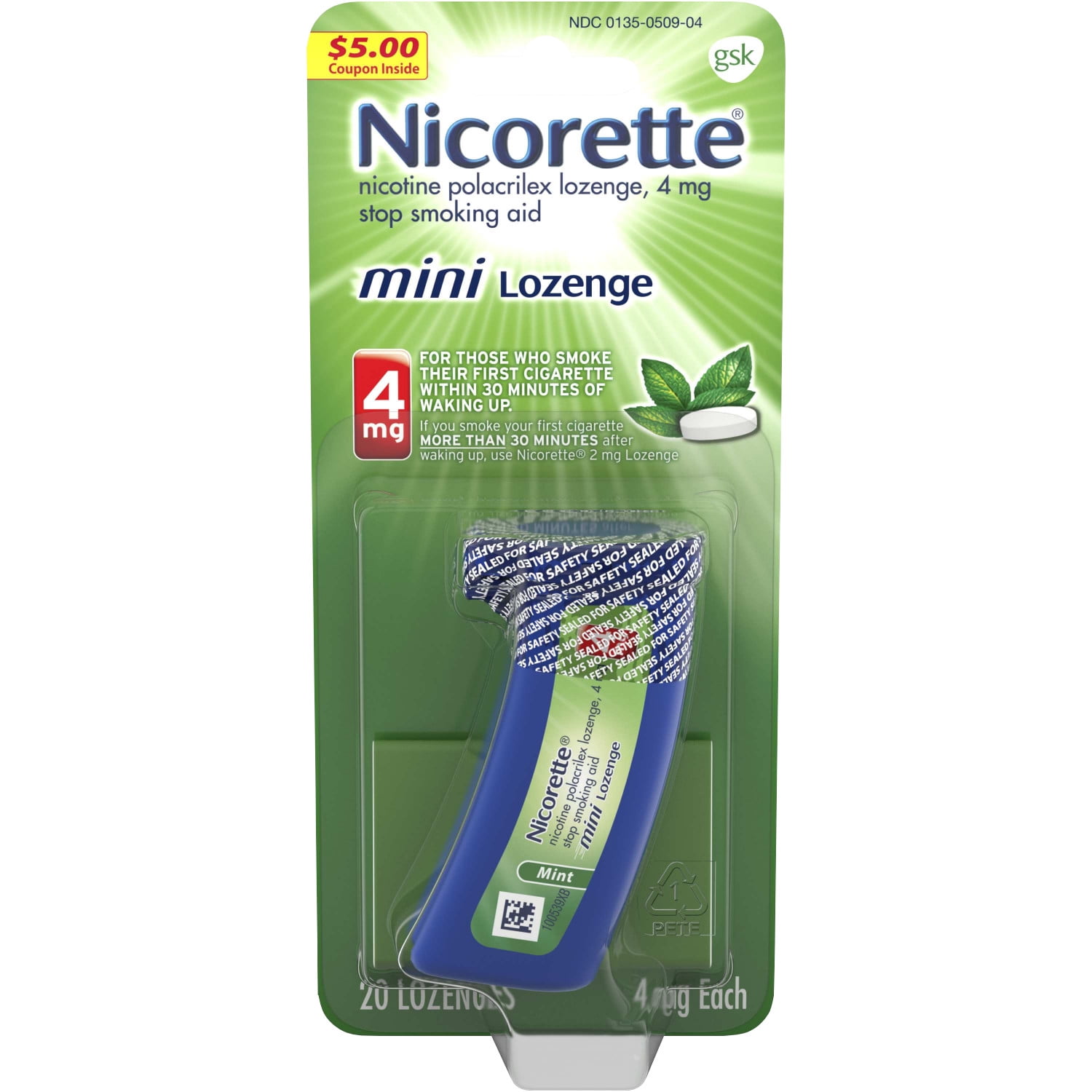 Nicorette mini Nicotine Lozenge, Stop Smoking Aid, 4 mg, Mint Flavor
