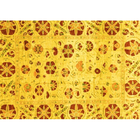 Ahgly Company Machine Washable Indoor Rectangle Abstract Yellow Modern Area Rugs, 6' x 9'