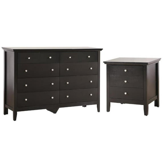 Home Square 2-Piece Set with 8-Drawer Dresser and 3-Drawer Nightstand in Black