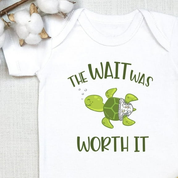 Baby Bodysuit BELLA CANVAS Wait Was Worth It Baby Bodysuits, Cute Turtle Baby Bodysuit, Newborn Baby Gift, Pregnancy Announcement, Baby Reveal, Announcement, Onesie