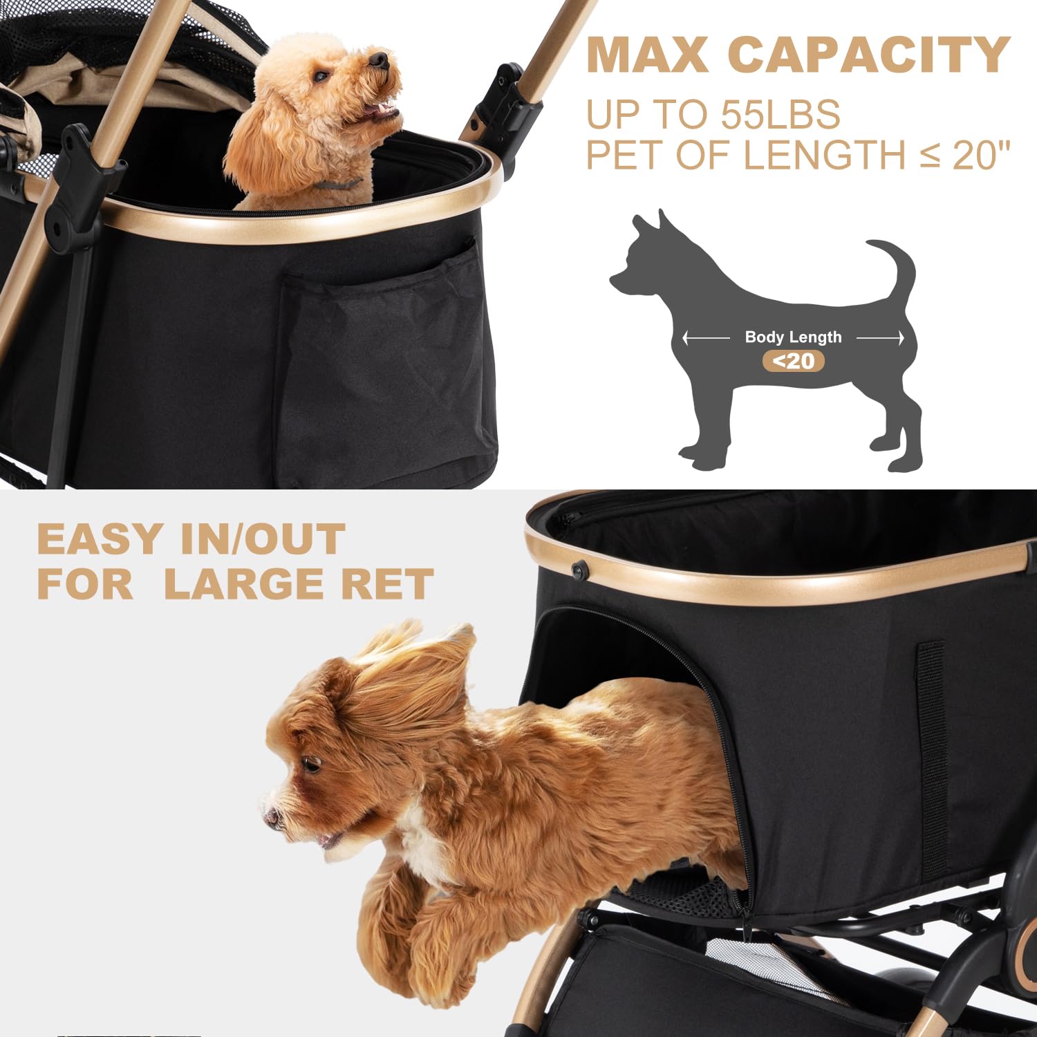 NUGUTIC Pet Stroller With 4 Wheels, One-Click Folding Pet