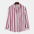 thumbnail image 2 of Men Striped Shirt Long Sleeve Turn Down Collar Loose Fit Botton Down Blouse for Daily Wear Work Pink XL Rawiri, 2 of 5