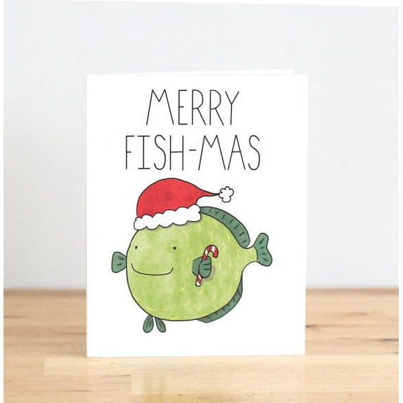 Merry Fish-Mas Greeting Card – Cute Fish with Santa Hat – Unique Holiday Card for Christmas – Perfect for Friends, Family, and Fish Lovers