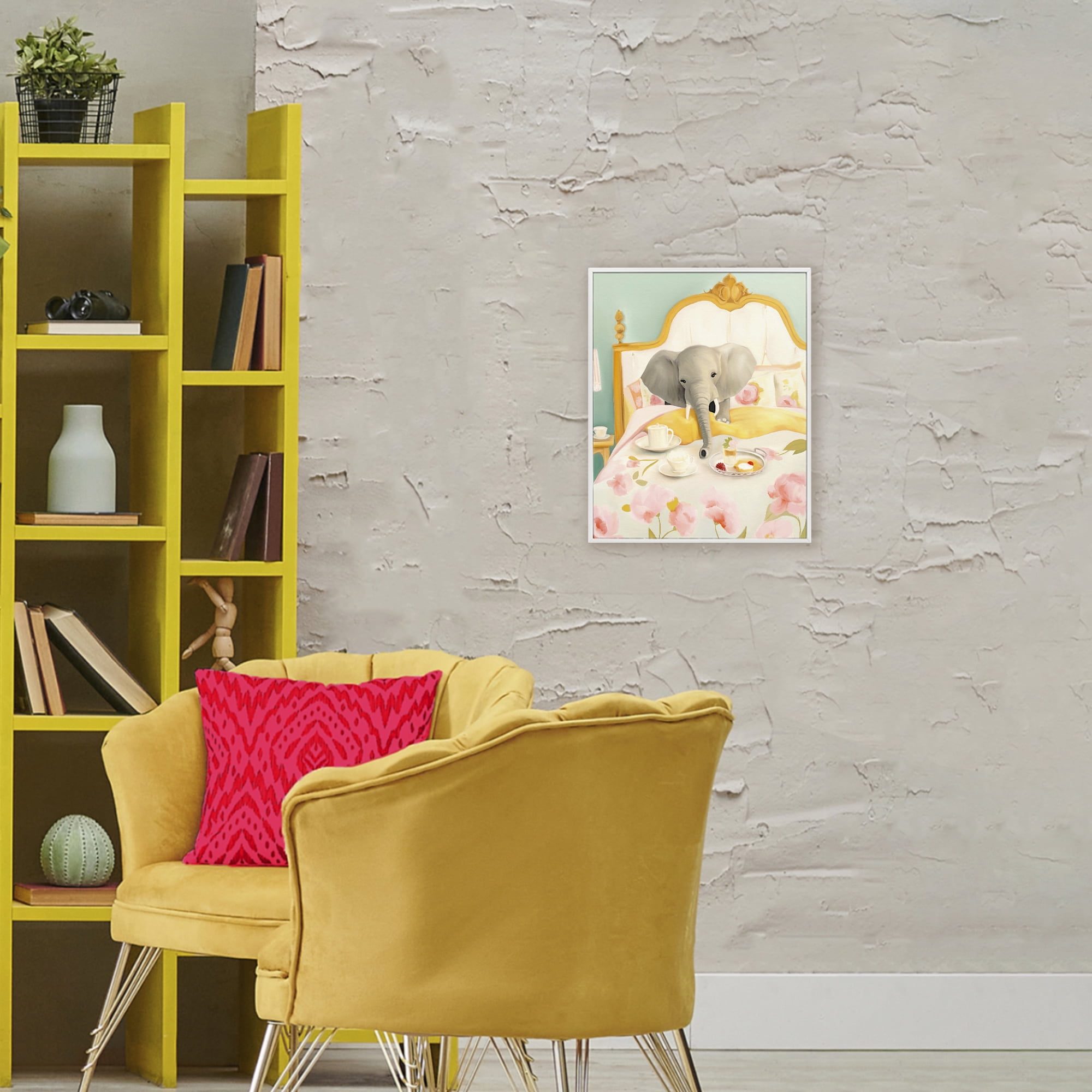 Breakfast in Bed Elephant White Framed Giclee Art, design by Leah Straatsma