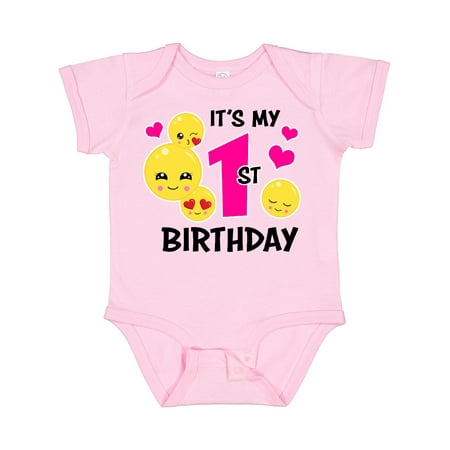 

Inktastic Its My 1st Birthday with Smiling Emoticons Gift Baby Girl Bodysuit