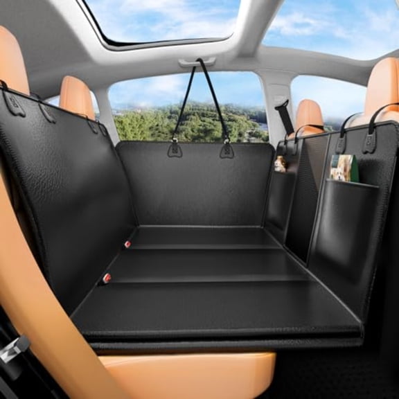 Hard Bottom Dog Car Seat Cover for Back Seat Waterproof Nonslip Hammock Extender for Trucks and SUVs Heavy Duty Pet Protector Black Faux Leather
