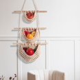 thumbnail image 4 of Cesta de frutas de tres capas para montar en la pared para cocina casera, bolsa tejida decorativa bohemia para frutas y verduras, 4 of 5