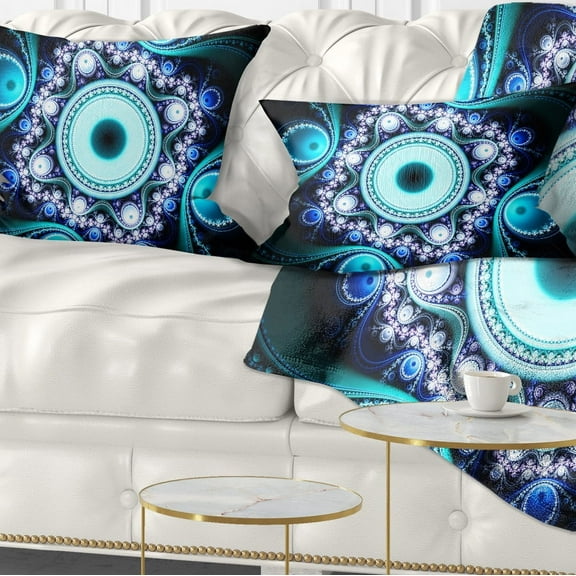 Designart Turquoise Fractal Pattern with Circles - Abstract Throw Pillow - 12x20