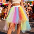 thumbnail image 2 of Bibifish Womens Tulle Skirts High-Low Hem Colorful Layered Tutu Skirts High Waist A Line Elastic Waist Puff Tulle Rainbow Party Fluffy Skirts, 2 of 7
