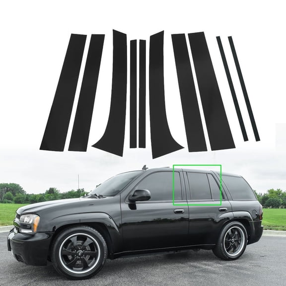 10pcs Glossy Black Pillar Posts Window Covers Trim  for 02-09  Chevrolet Trailblazer/GMC Envoy