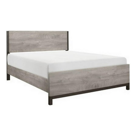 Deena Queen Bed- Painted Metal Finished Accents- Light Gray Wood Frame
