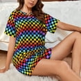 thumbnail image 4 of Fotbe Rainbow Chequerboard Conjunto de Pijama Estampado para Mujer, 2 Piezas, Ropa de Dormir con Camiseta de Manga Corta y Shorts Suaves-XX-Large, 4 of 6