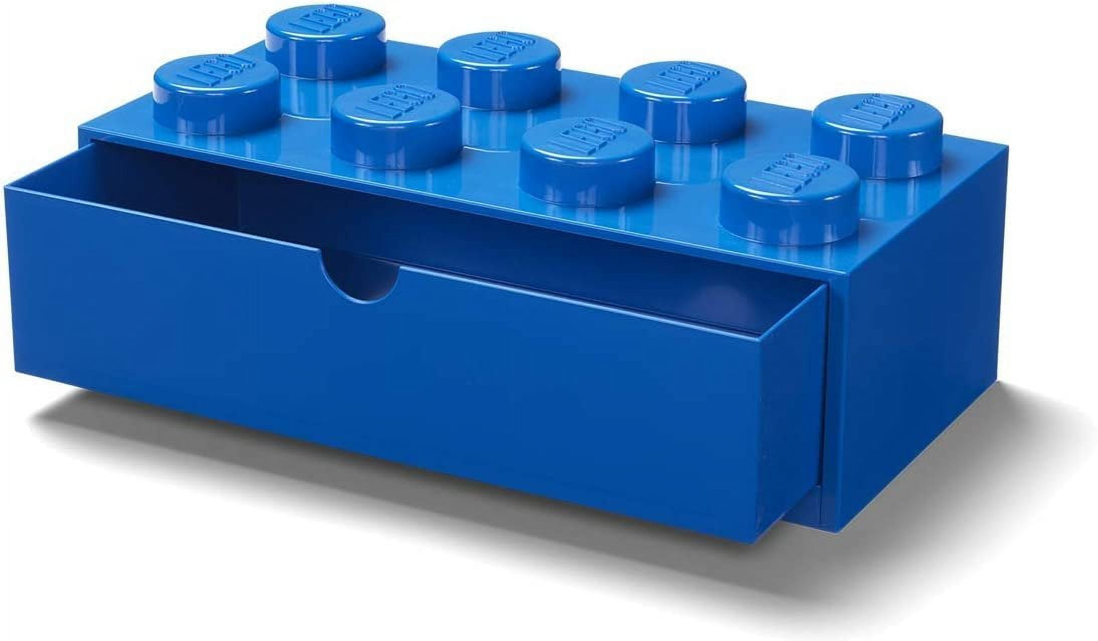Room Copenhagen Lego Storage Brick 8 Desk Drawer, 8-Stud Stackable Tabletop Storage Box, 12.4 x 6.2 x 4.4 in, Bright Blue