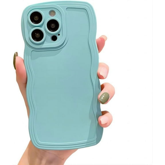 for iPhone Case,Cute Water Wave Shape Frame Silicone Camera Lens Protection Soft Shockproof Phone Case (Blue,iPhone 11)