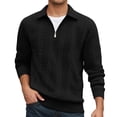 thumbnail image 3 of Quarter Zip Pullover Men Fall Winter Long Sleeve Jacquard Collared Sweat Shirt Casual Pullover Tops, 3 of 9