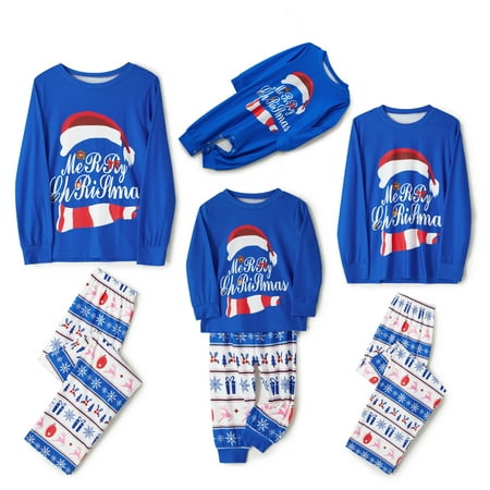 

Christmas Family Matching Pajamas Long Sleeve Letter Printed Plaid Tops + Elastic Waist Long Pants Sleep Wear Set