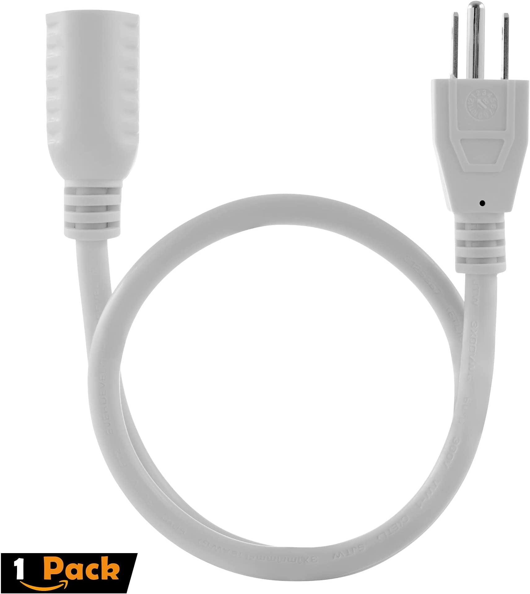 Maximm Cable 3 Ft Power Extension Cord/Wire, Electrical Power Cord 3 Prong Grounded Wire, 16Awg - White - ETL Listed