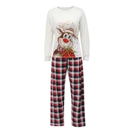 

Farrubbyine8 Family Matching Pajamas Elk Print Tops Plaid Pants Kids Adults Adult Kids Baby