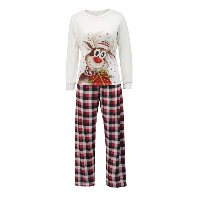 Ensemble de Pyjamas Assortis pour la Famille, Hauts à Manches Longues Col Rond + Pantalons Longs, Vêtements pour Chien
