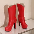 thumbnail image 6 of Bnwani Boots for Women New Winter Fashion High-Heel High Mid-Calf Casual Solid Boot Red Size 8.5, 6 of 9