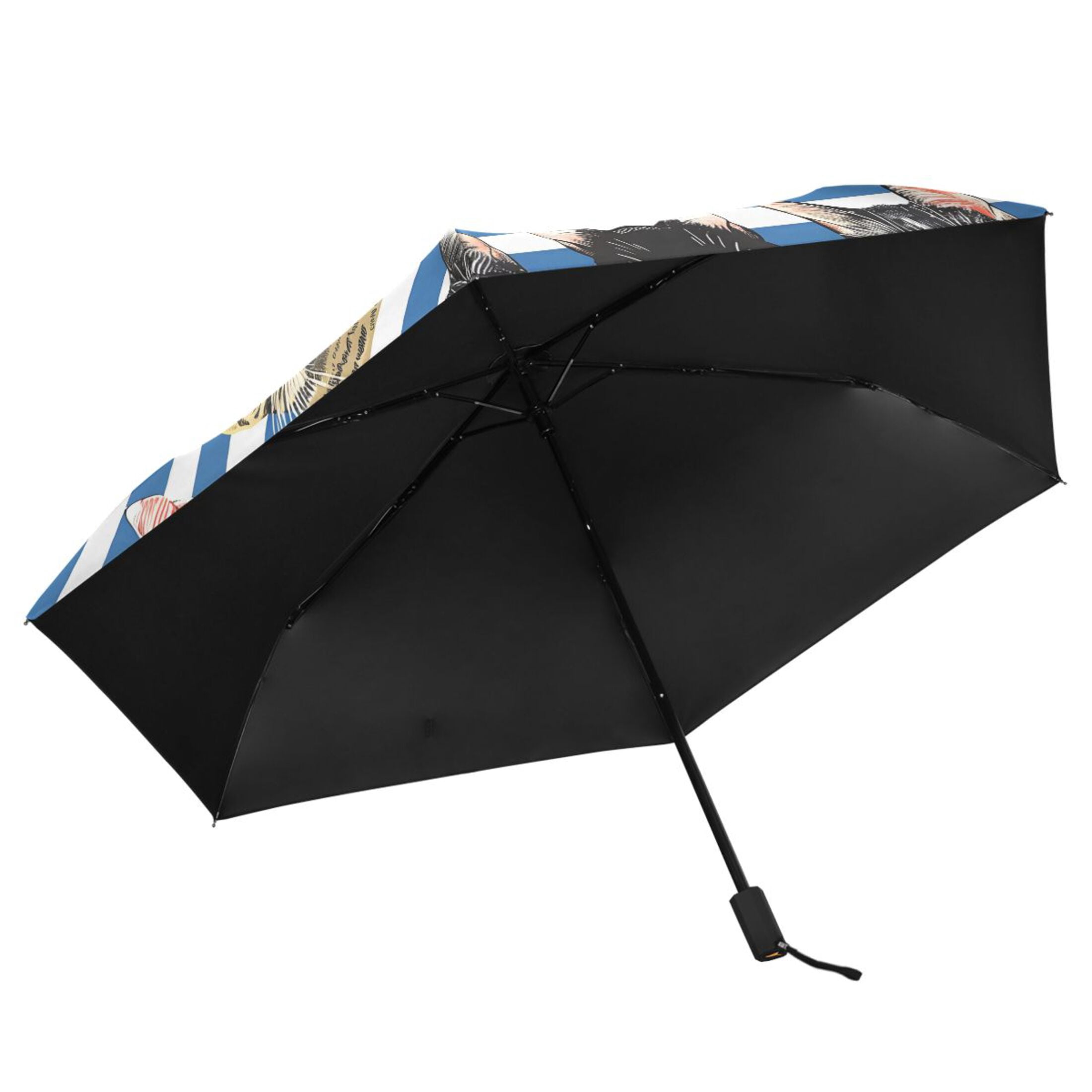 Cats with Blue White Striped Compact Sun Umbrella Windproof Travel Umbrellas for Rain Strong Portable UV Protection