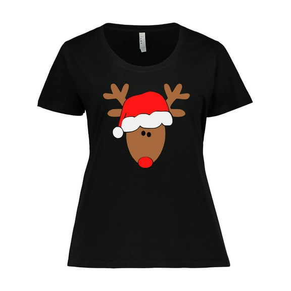 Inktastic Christmas Cute Reindeer in Santa Hat Women's Plus Size T-Shirt