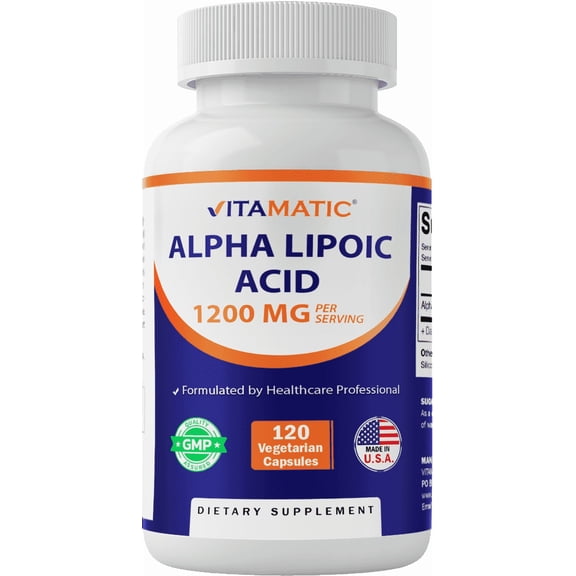 Vitamatic Alpha Lipoic Acid 1200mg Per Serving, 120 Capsules - Gluten Free, Vegetarian Capsules, Soy Free & Non-GMO